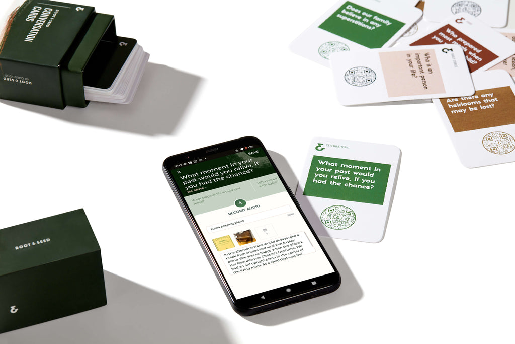 Root & Seed Conversation Cards with phone